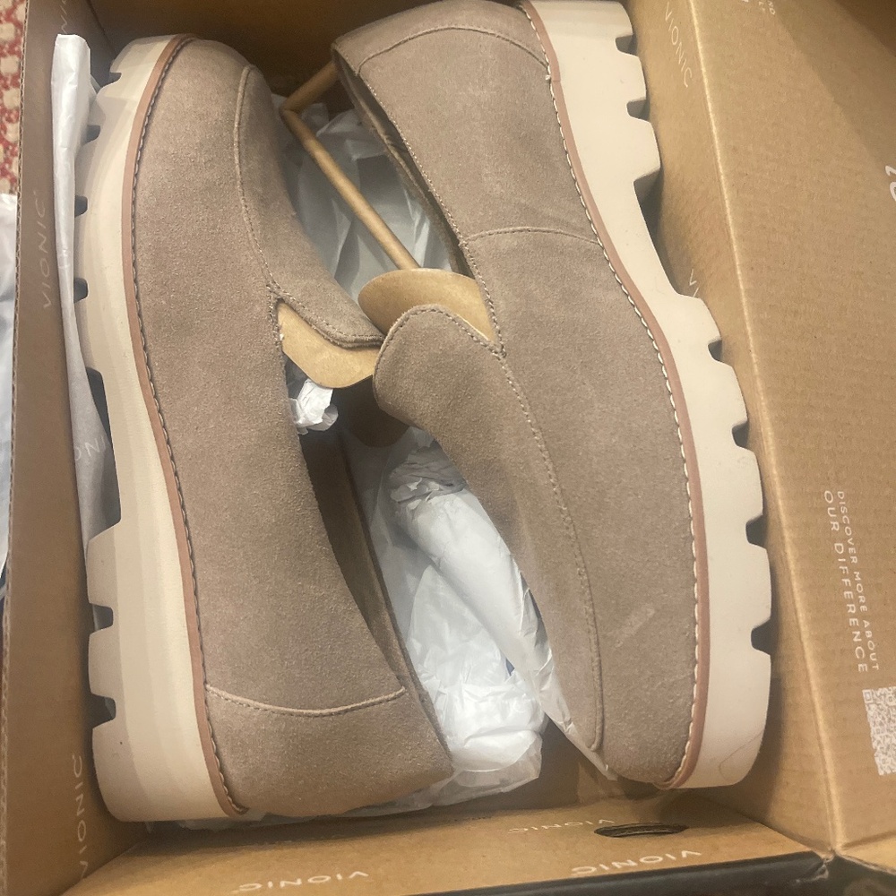 Vionic Taupe Suede Loafers